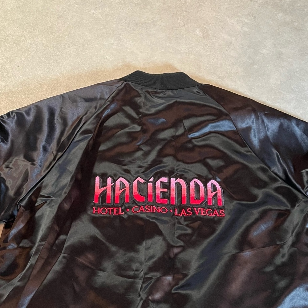 Vintage Satin bomber jacket former Hacienda Hotel & Casino in Las Vegas. XL